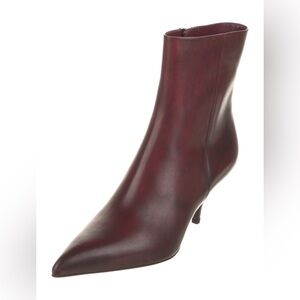 Santoni Burgundy Leather Pointy Toe Kitten Heel Ankle Boots